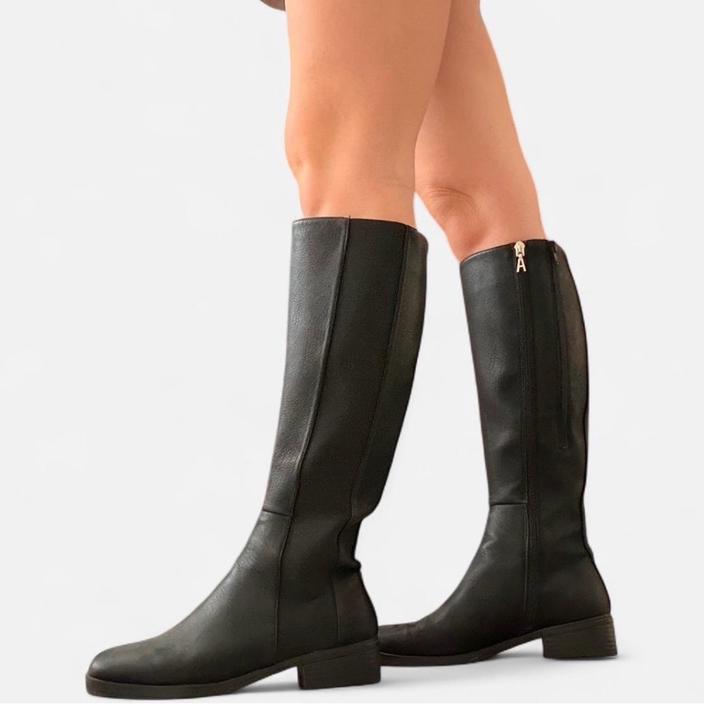 Aerosoles Adjustable Wide Calf Black Knee High Boots, Square Toe